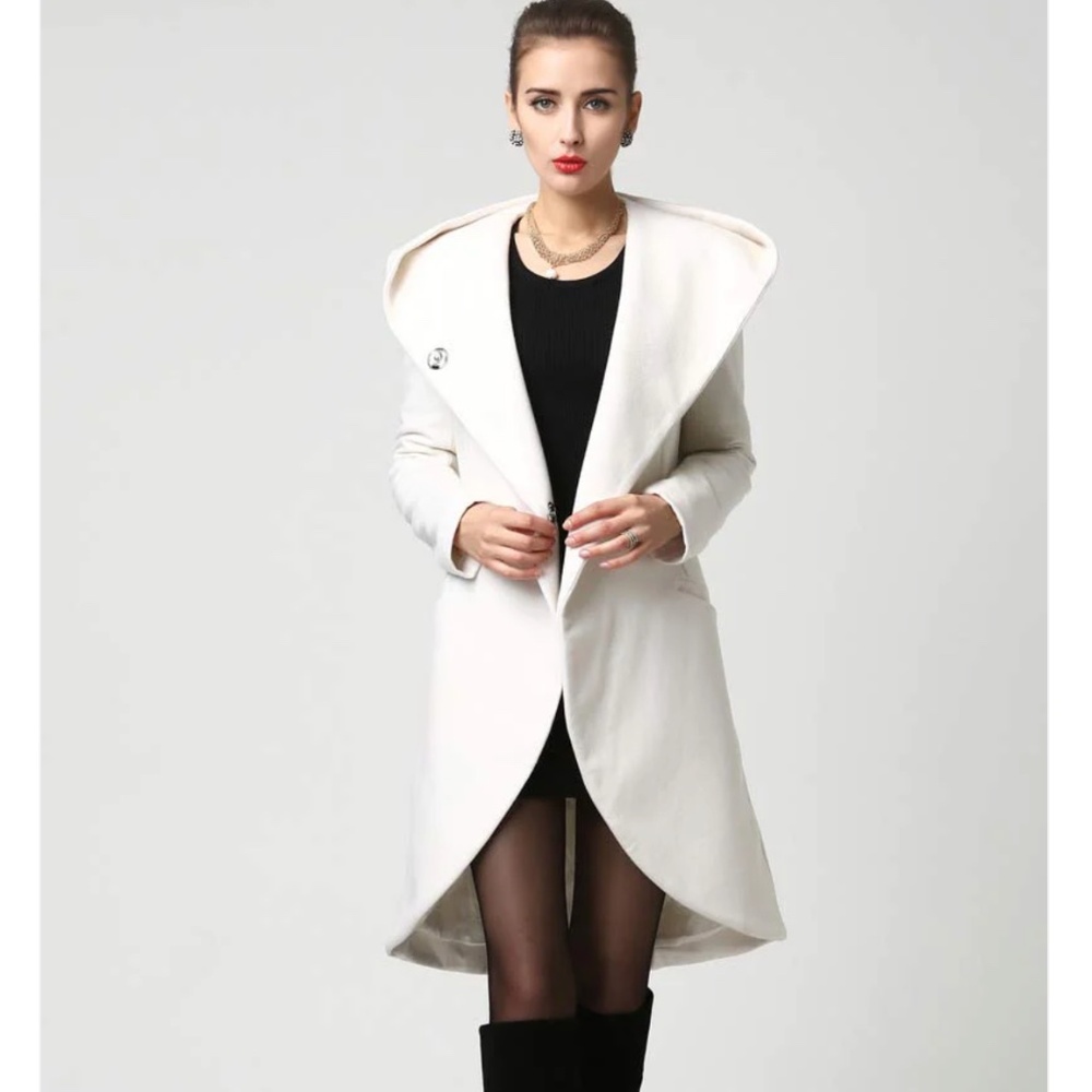 Wool Midi Coat with Hood in Winter White - Small (NWOT)
